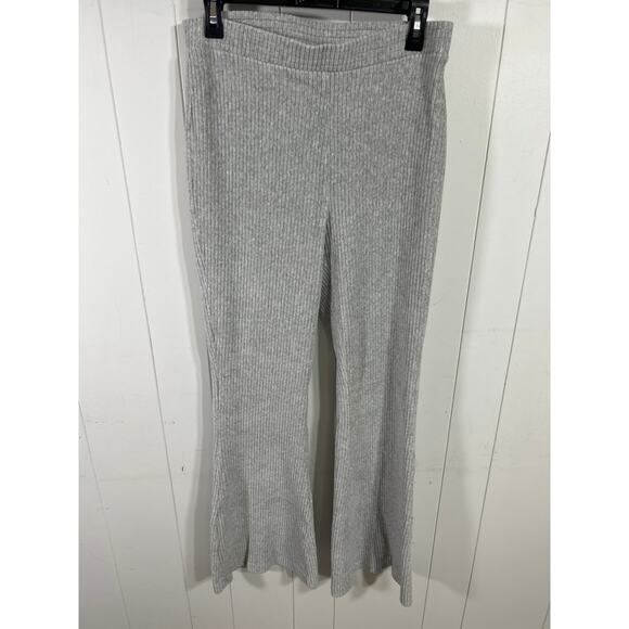 Aerie Groove-On Velour High Waisted Flare Pant Ribbed In Light Gray. Size L - Picture 4 of 7